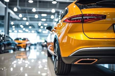 Modern car in showroom. Car close-up. Automotive industryの素材