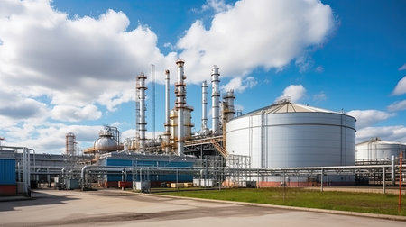 Oil refinery, petrochemical plant, petrochemical industry. Industrial backgroundの素材