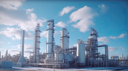 Oil refinery, petrochemical plant, petrochemical industry. Industrial backgroundの素材