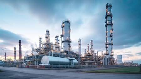 Oil refinery, petrochemical plant, petrochemical industry. Industrial backgroundの素材