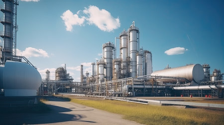 Oil refinery, petrochemical plant, petrochemical industry. Industrial backgroundの素材