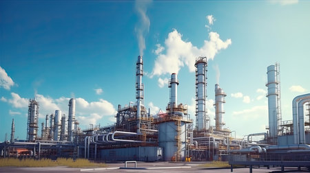 Oil refinery, petrochemical plant, petrochemical industry. Industrial backgroundの素材