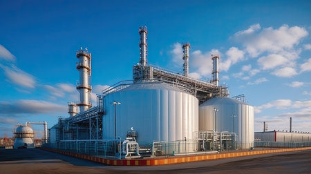 Oil refinery, petrochemical plant, petrochemical industry. Industrial backgroundの素材