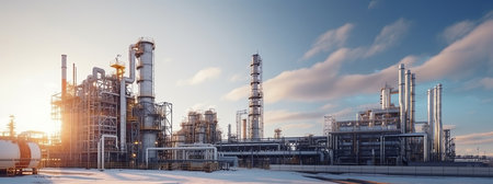 Oil refinery, petrochemical plant, petrochemical industry. Industrial backgroundの素材