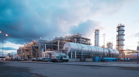Oil refinery, petrochemical plant, petrochemical industry. Industrial backgroundの素材