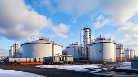 Oil refinery, petrochemical plant, petrochemical industry. Industrial backgroundの素材