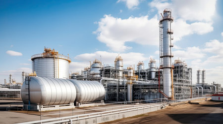 Oil refinery, petrochemical plant, petrochemical industry. Industrial backgroundの素材
