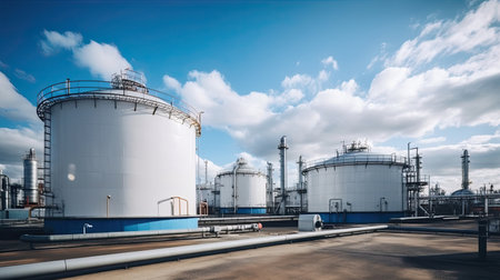 Oil refinery, petrochemical plant, petrochemical industry. Industrial backgroundの素材