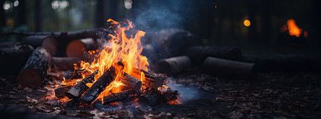Bonfire in the night forest. Camping in the wild.の素材