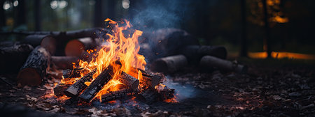 Bonfire in the forest at night. Selective focus. nature.の素材