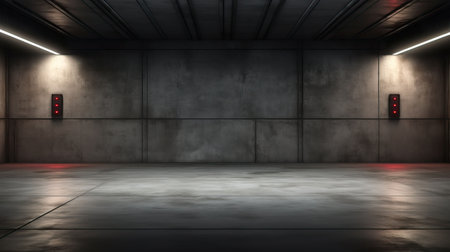 abstract modern architecture background, empty concrete room with light from windowの素材