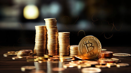 Investment concept, Coins stack on dark background, business growth graphの素材