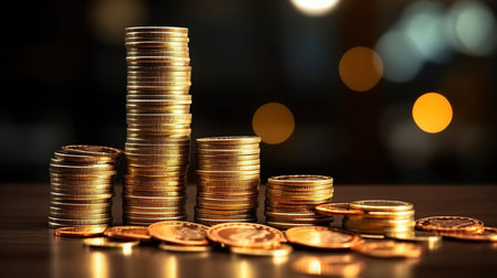 Investment concept, Coins stack on dark background, business growth graphの素材