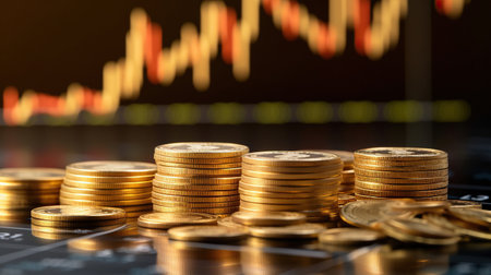 Investment concept, Coins stack on dark background, business growth graphの素材