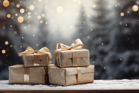 Christmas greeting card. Festive decoration on background. New Year concept. Copy space. Flat layの素材