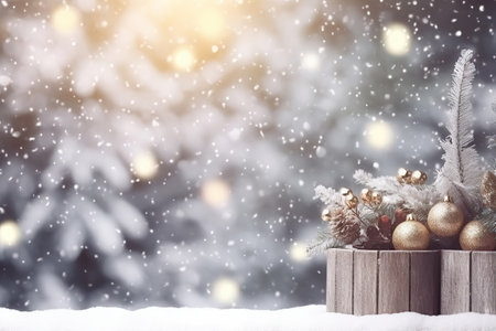 Christmas greeting card. Festive decoration on background. New Year concept. Copy space. Flat layの素材