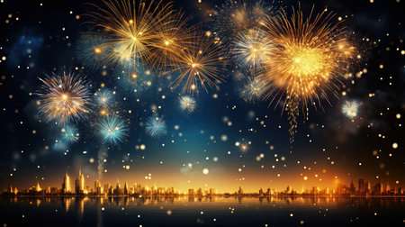 Fireworks over the city at night, New Year and Christmas conceptの素材