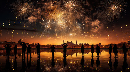 Fireworks over the city at night, New Year and Christmas conceptの素材