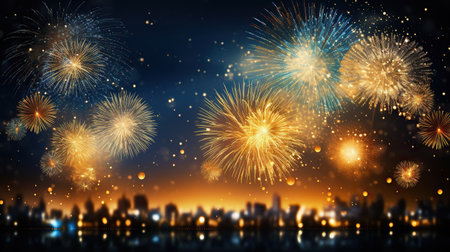 Fireworks over the city at night, New Year and Christmas conceptの素材