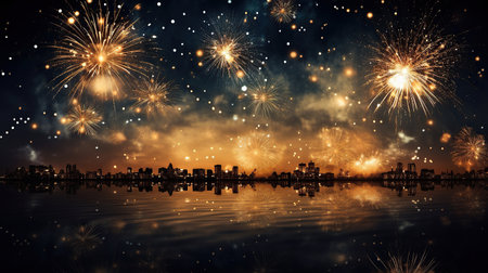 Fireworks over the city at night, New Year and Christmas conceptの素材