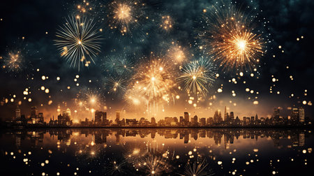 Fireworks over the city at night, New Year and Christmas conceptの素材