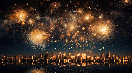 Fireworks over the city at night, New Year and Christmas conceptの素材