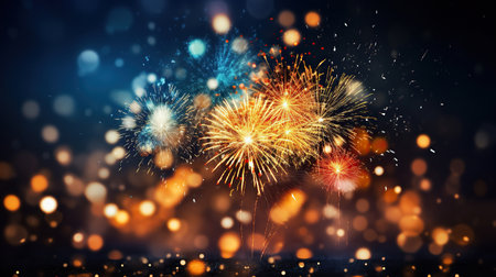 Fireworks over the city at night, New Year and Christmas conceptの素材