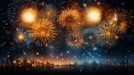 Fireworks over the city at night, New Year and Christmas conceptの素材