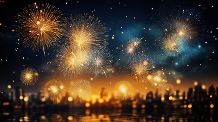Fireworks over the city at night, New Year and Christmas conceptの素材