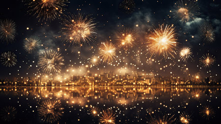 Fireworks over the city at night, New Year and Christmas conceptの素材
