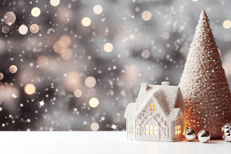Christmas greeting card. Festive decoration on background. New Year concept. Copy space. Flat layの素材