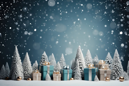 Christmas greeting card. Festive decoration on background. New Year concept. Copy space. Flat layの素材