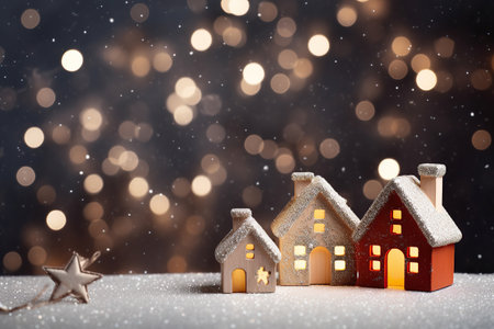 Christmas greeting card. Festive decoration on background. New Year concept. Copy space. Flat layの素材