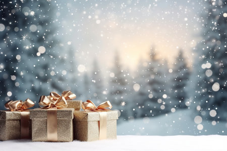 Christmas greeting card. Festive decoration on background. New Year concept. Copy space. Flat layの素材
