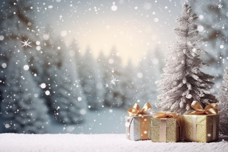 Christmas greeting card. Festive decoration on background. New Year concept. Copy space. Flat layの素材