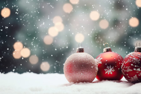 Christmas greeting card. Festive decoration on background. New Year concept. Copy space. Flat layの素材