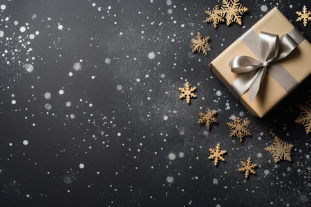 Christmas greeting card. Festive decoration on background. New Year concept. Copy space. Flat layの素材