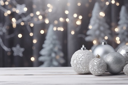 Christmas greeting card. Festive decoration on background. New Year concept. Copy space. Flat layの素材