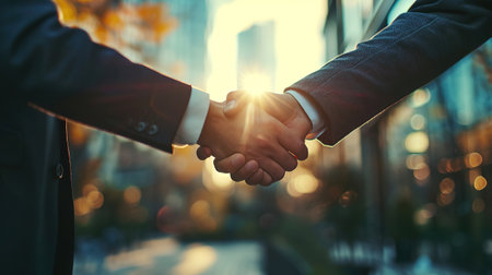 Partnership. Business people shaking hands, finishing up a meeting. Business conceptの素材
