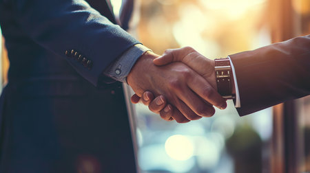 Partnership. Business people shaking hands, finishing up a meeting. Business conceptの素材