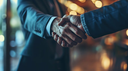 Partnership. Business people shaking hands, finishing up a meeting. Business conceptの素材