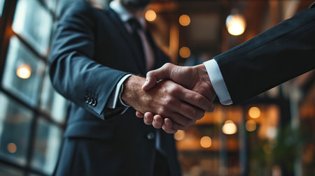 Partnership. Business people shaking hands, finishing up a meeting. Business conceptの素材