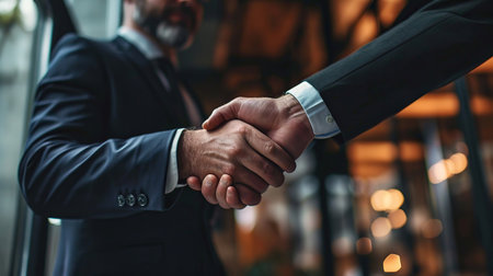 Partnership. Business people shaking hands, finishing up a meeting. Business conceptの素材