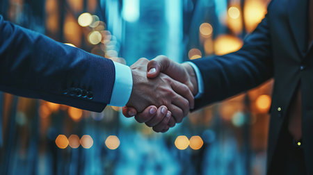 Partnership. Business people shaking hands, finishing up a meeting. Business conceptの素材