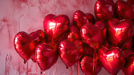 Red heart shaped balloons on stylish background. Valentine's Day conceptの素材