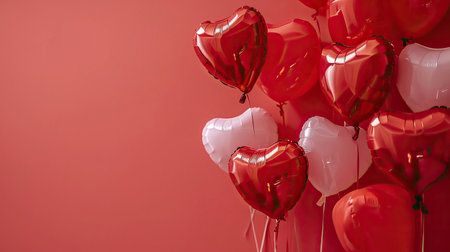Red heart shaped balloons on stylish background. Valentine's Day conceptの素材