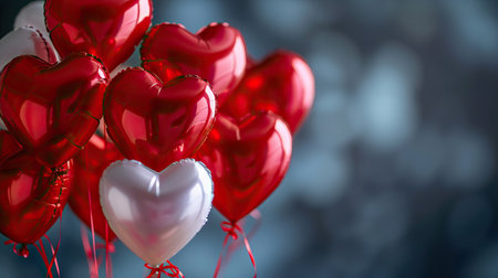 Red heart shaped balloons on stylish background. Valentine's Day conceptの素材