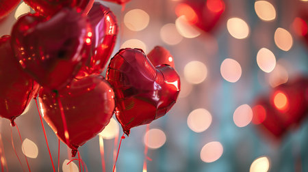 Red heart shaped balloons on stylish background. Valentine's Day conceptの素材