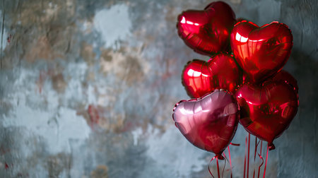 Red heart shaped balloons on stylish background. Valentine's Day conceptの素材