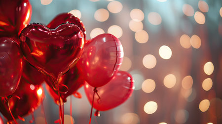 Red heart shaped balloons on stylish background. Valentine's Day conceptの素材